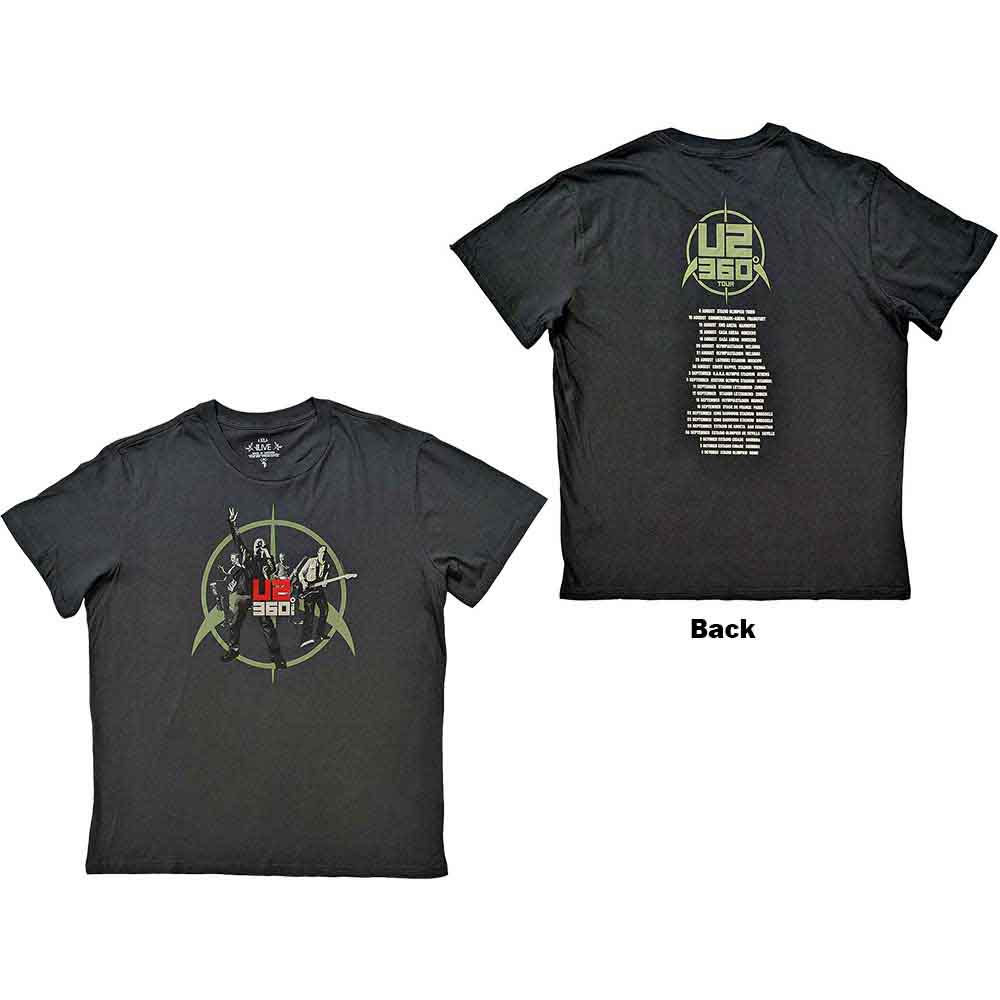 Tričko U2 - 360 Degree Tour 2010 Band Photo, Unisex,Šedá,XL