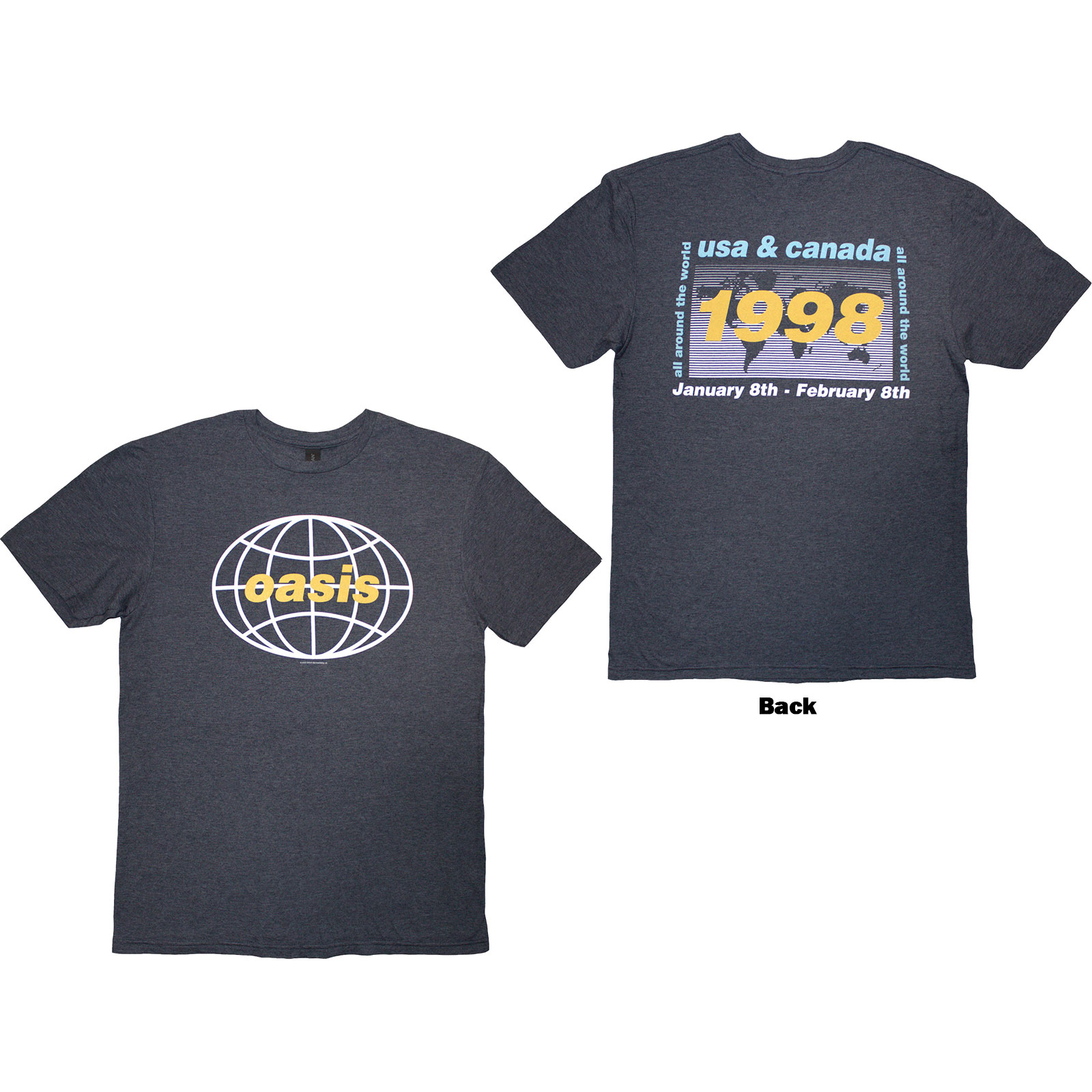 Tričko Oasis - 1998 World Tour - USA/Canada, Unisex,Modrá,XXL