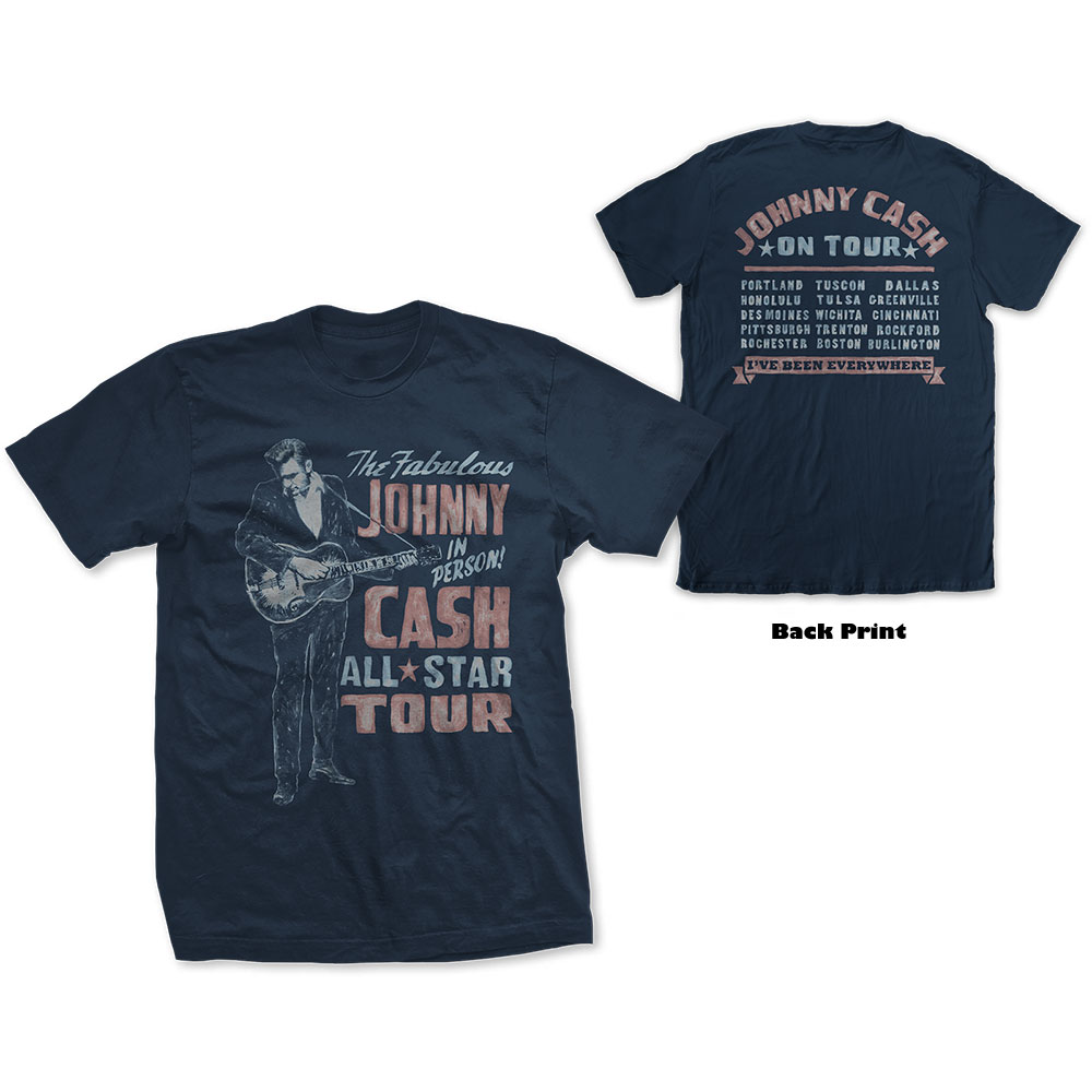 Tričko Johnny Cash - All Star Tour, Unisex,Modrá,XXL