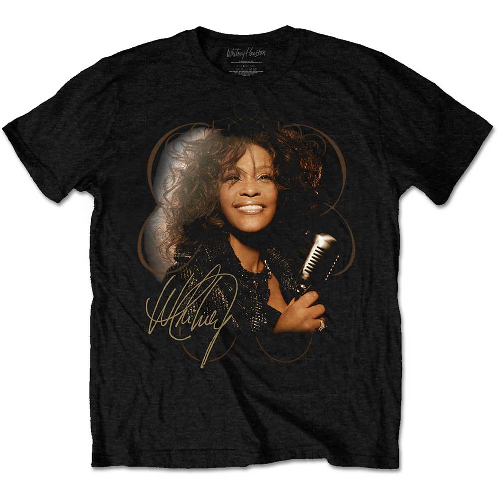 Tričko Whitney Houston - Vintage Mic Photo, Unisex,Čierna,XL