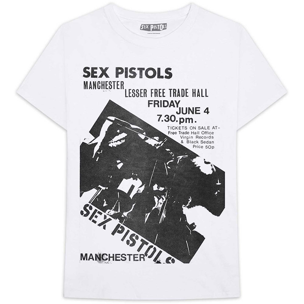 Tričko Sex Pistols - Manchester Flyer, Unisex,Biela,3XL