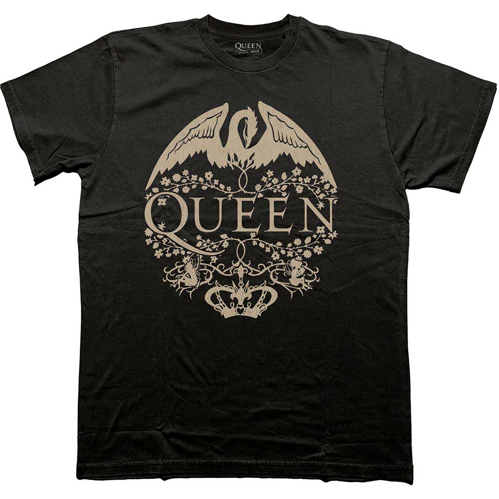 Tričko Queen - Floral Crest Mono, Unisex,Čierna,XL