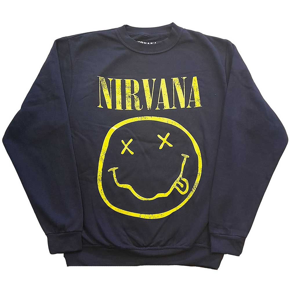 Crewneck Nirvana - Yellow Smiley, Unisex,Modrá,XS