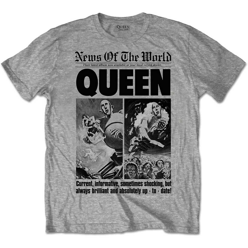 Tričko Queen - News of the World 40th Front Page, Unisex,Šedá,3XL