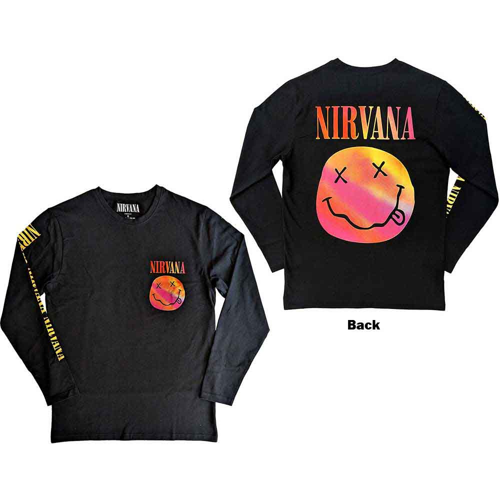 Tričko s dlhým rukávom Nirvana - Gradient Happy Face, Unisex,Čierna,S