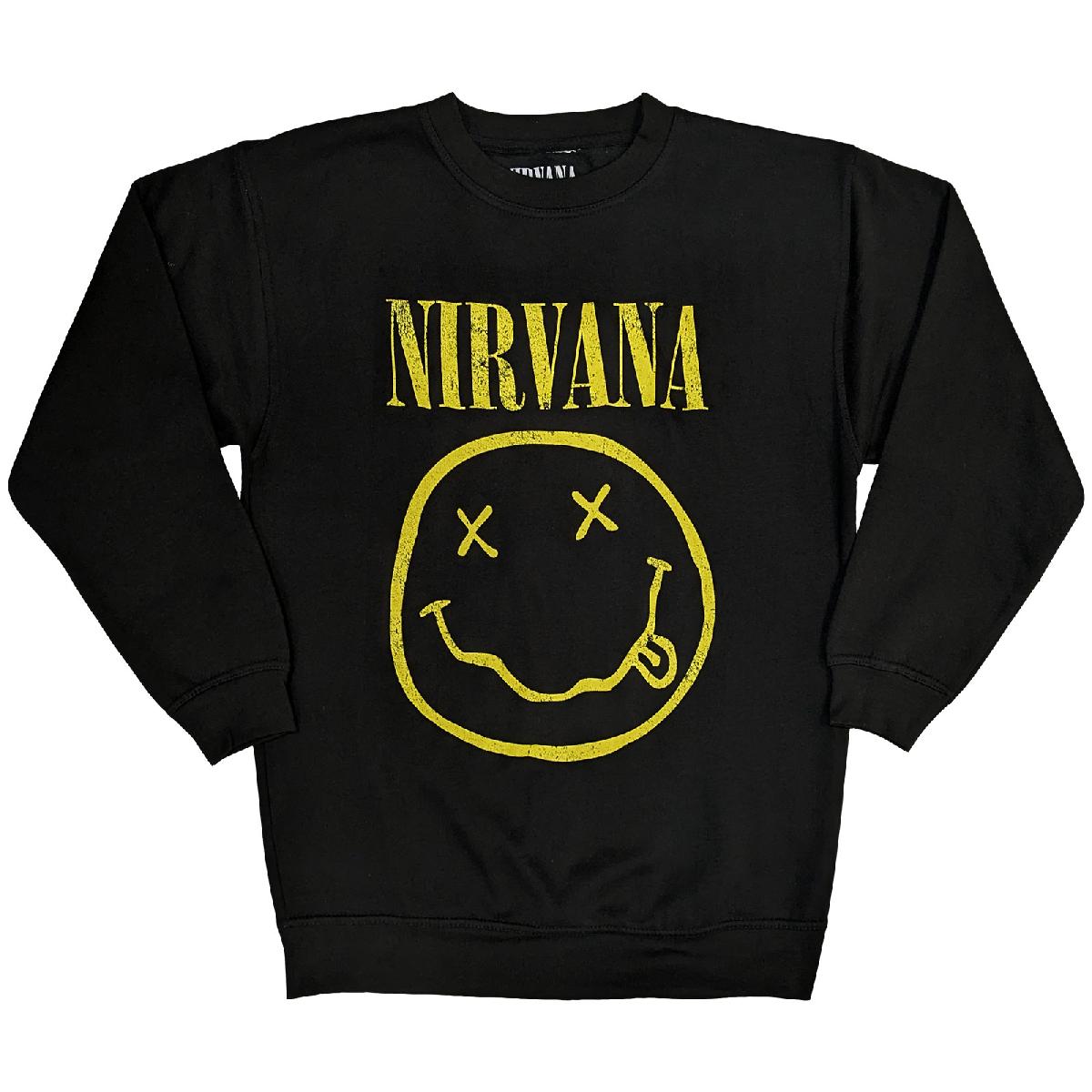 Crewneck Nirvana - Yellow Happy Face, Unisex,Čierna,XS