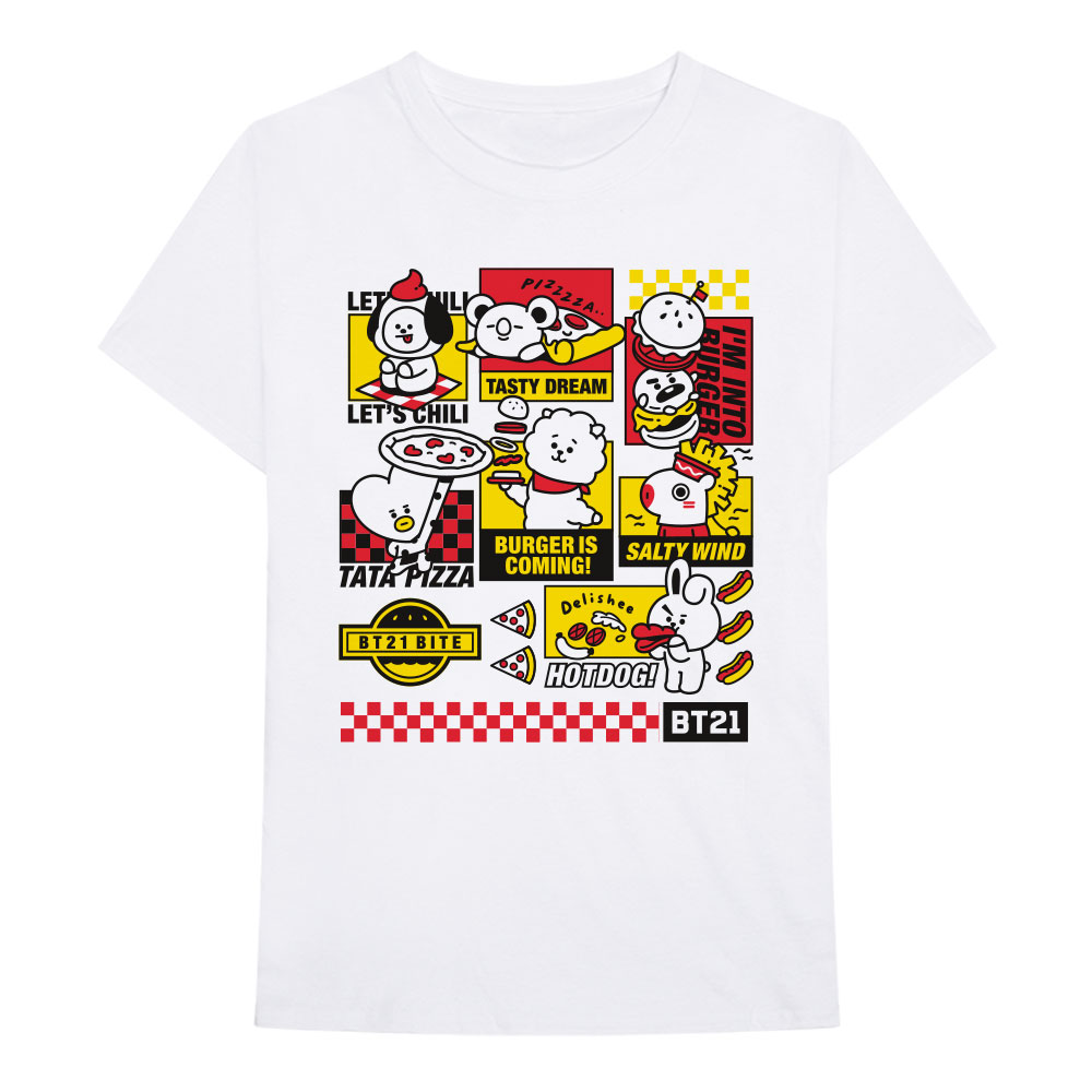 Tričko BTS - Bite Fast Food, Unisex,Biela,XXL