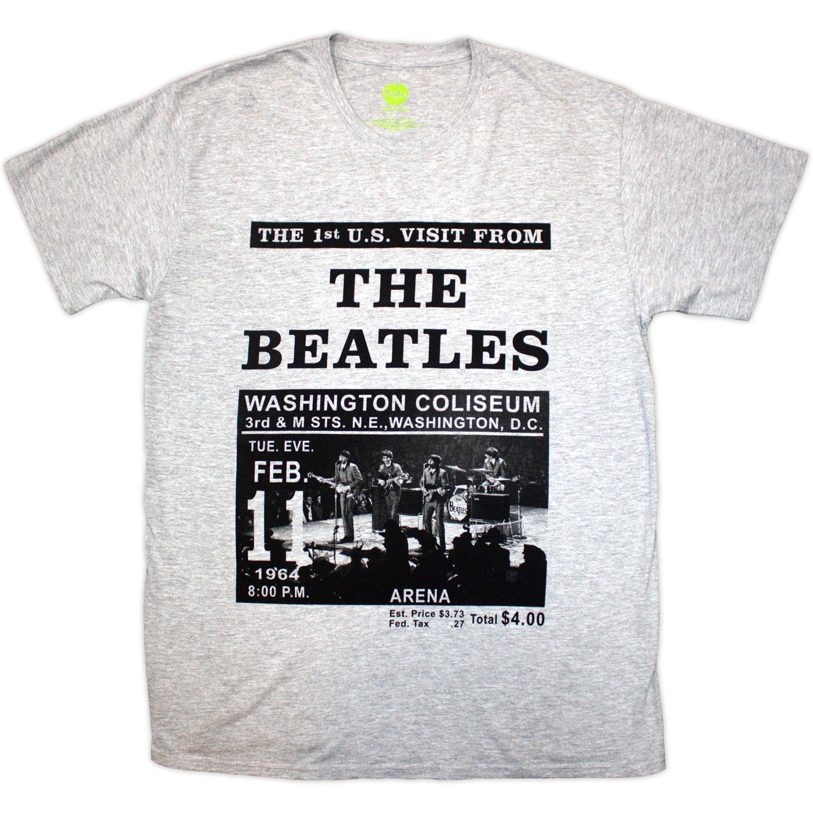 Tričko The Beatles - Washington '64 Promo, Unisex,Šedá,XXL