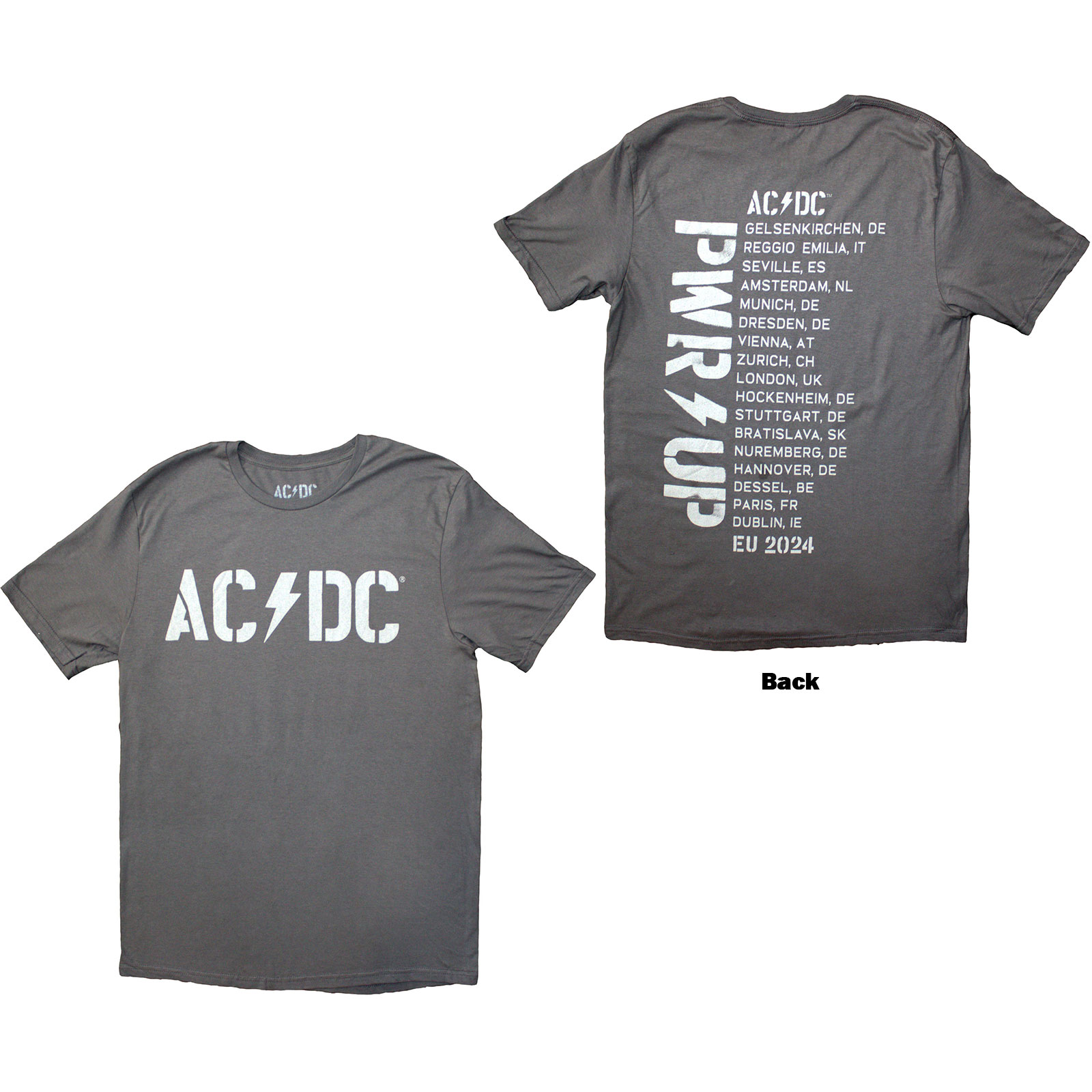Tričko AC/DC - Logo PWR-UP EU Tour '24, Unisex,Šedá,3XL