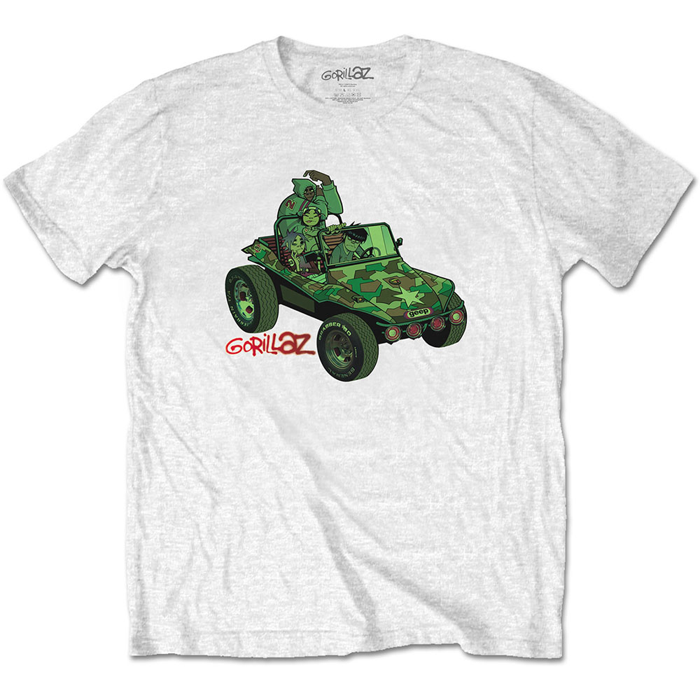 Tričko Gorillaz - Green Jeep, Unisex,Biela,XXL