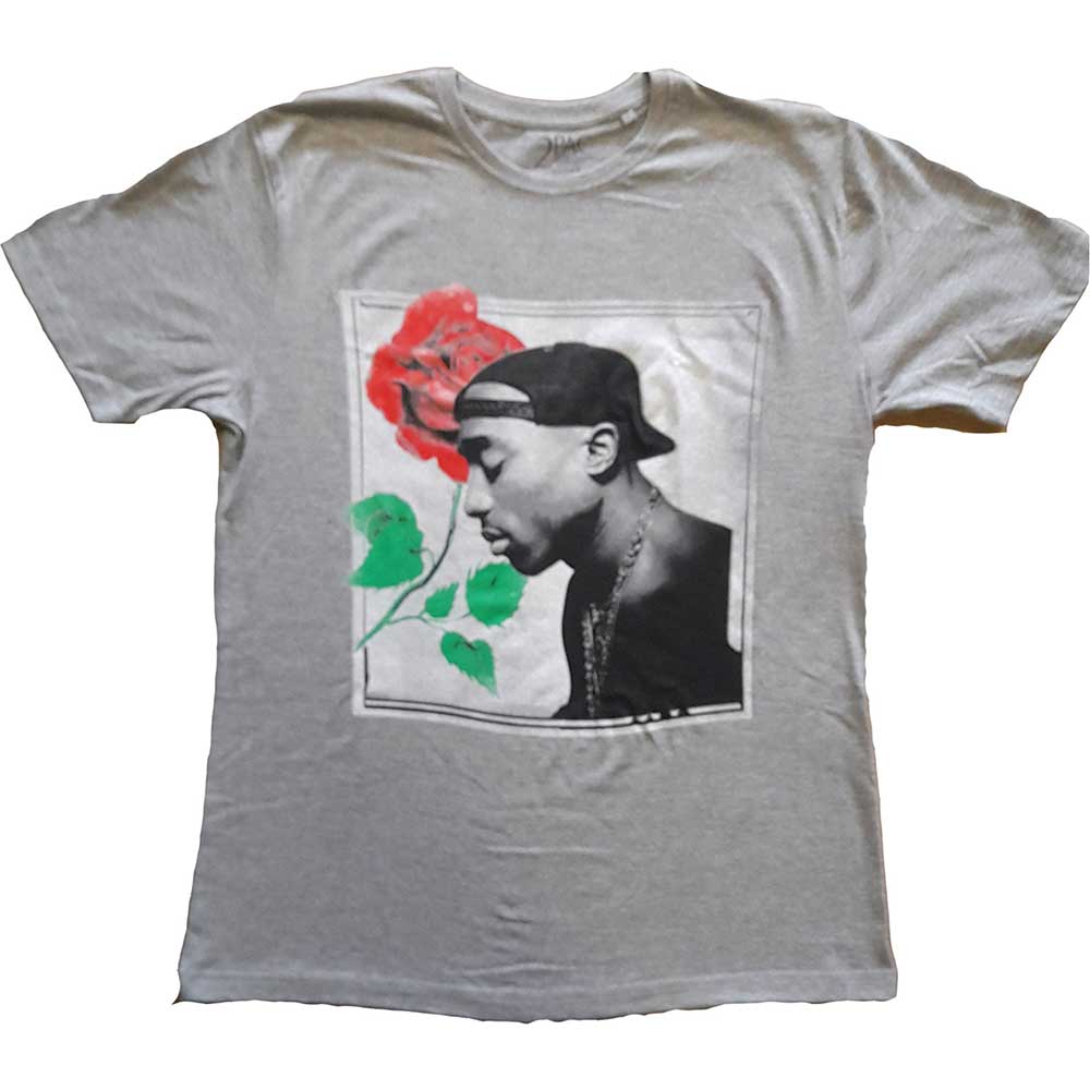 Tričko 2Pac - Rose, Unisex,Šedá,XXL