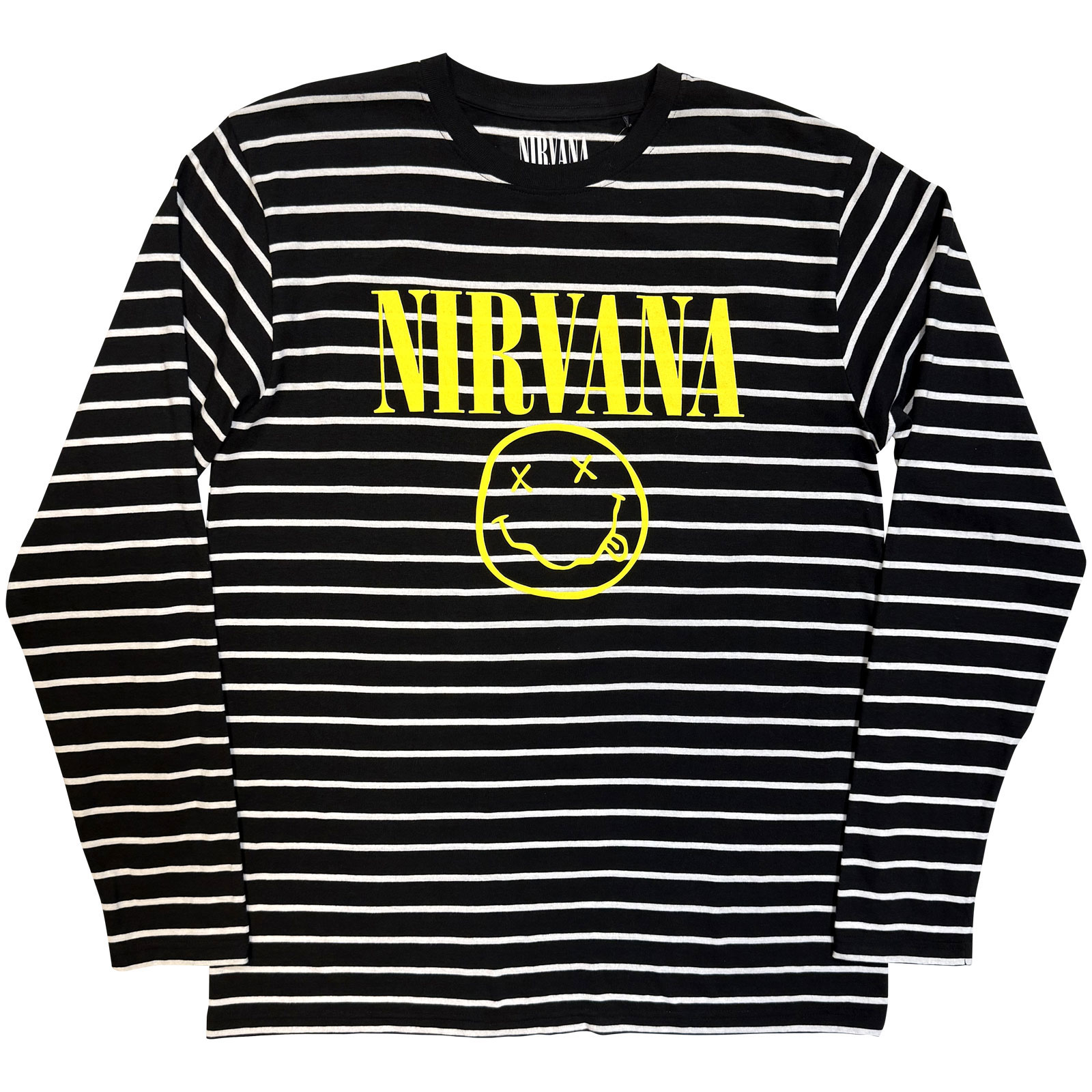 Crewneck Nirvana - Yellow Happy Face Striped, Unisex,Čierna/biela,XXL