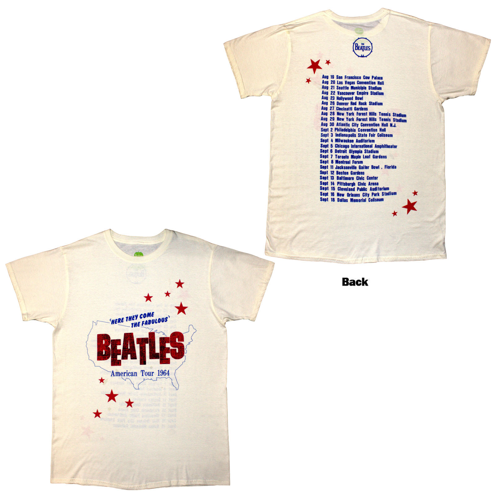 Tričko The Beatles - American Tour '64, Unisex,Natural,L
