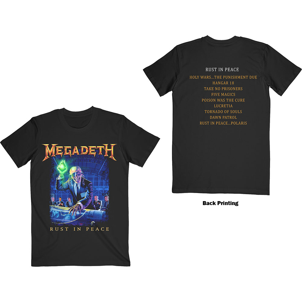 Tričko Megadeth - Rust In Peace Tracklist, Unisex,Čierna,XXL