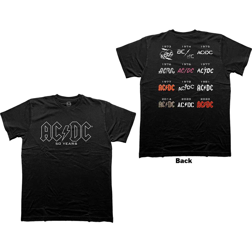 Tričko AC/DC - Logo History, Unisex,Čierna,XXL