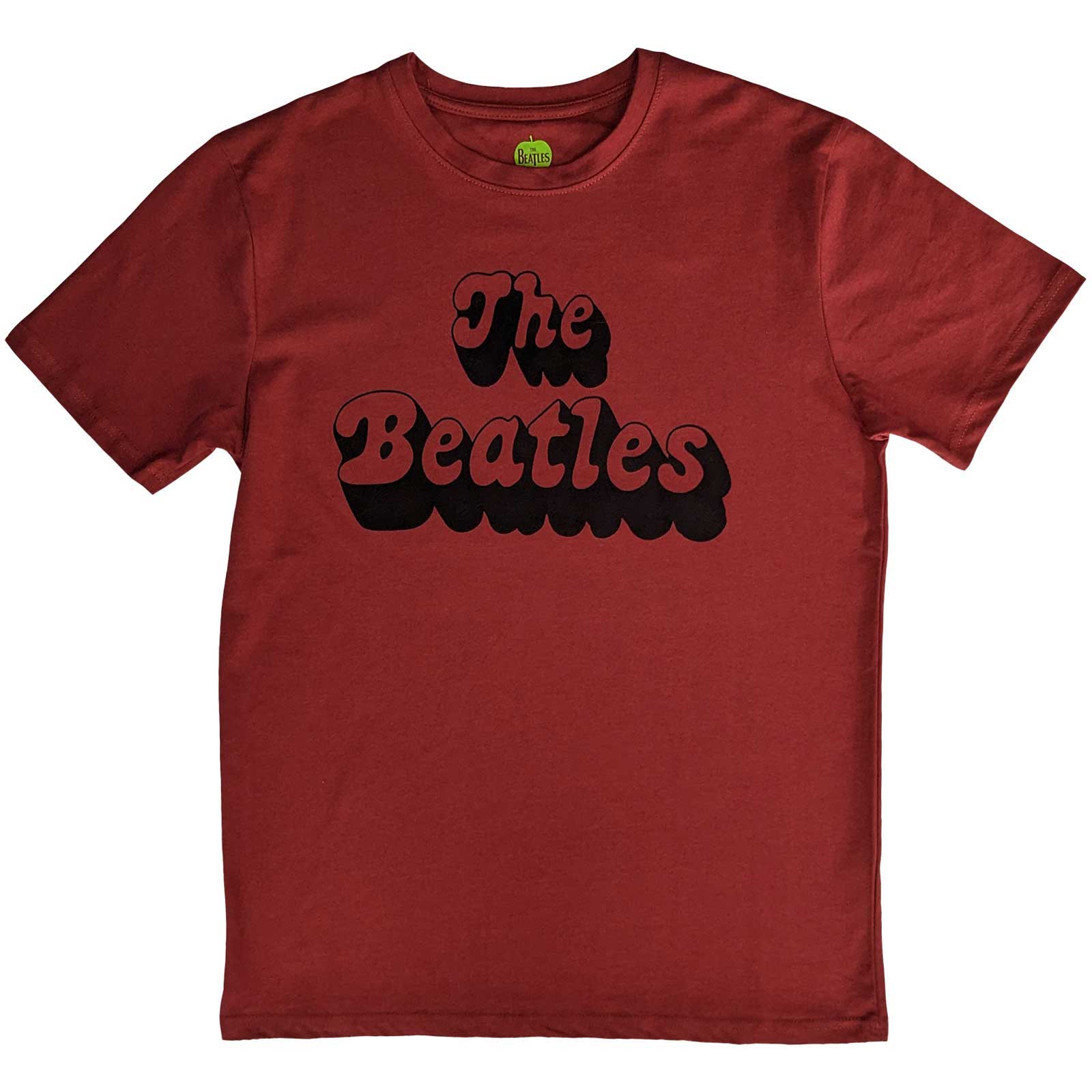 Tričko The Beatles - Text Logo Shadow, Unisex,Červená,XXL