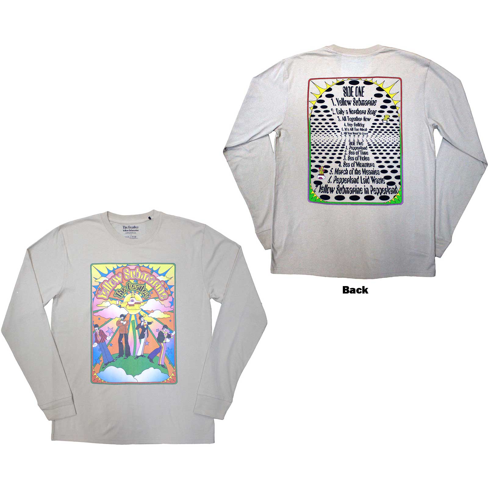 Tričko s dlhým rukávom The Beatles - Yellow Submarine Tracklist, Unisex,Natural,XXL