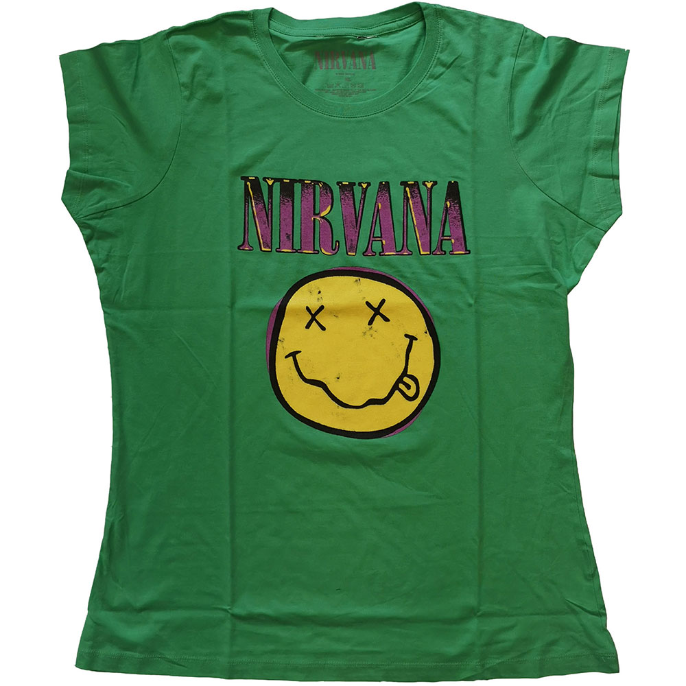 Tričko Nirvana - Xerox Smiley Pink, Žena,Zelená,XL