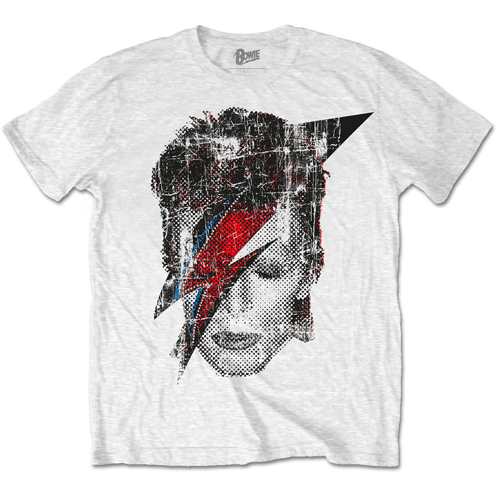 Tričko David Bowie - Halftone Flash Face, Unisex,Biela,XXL