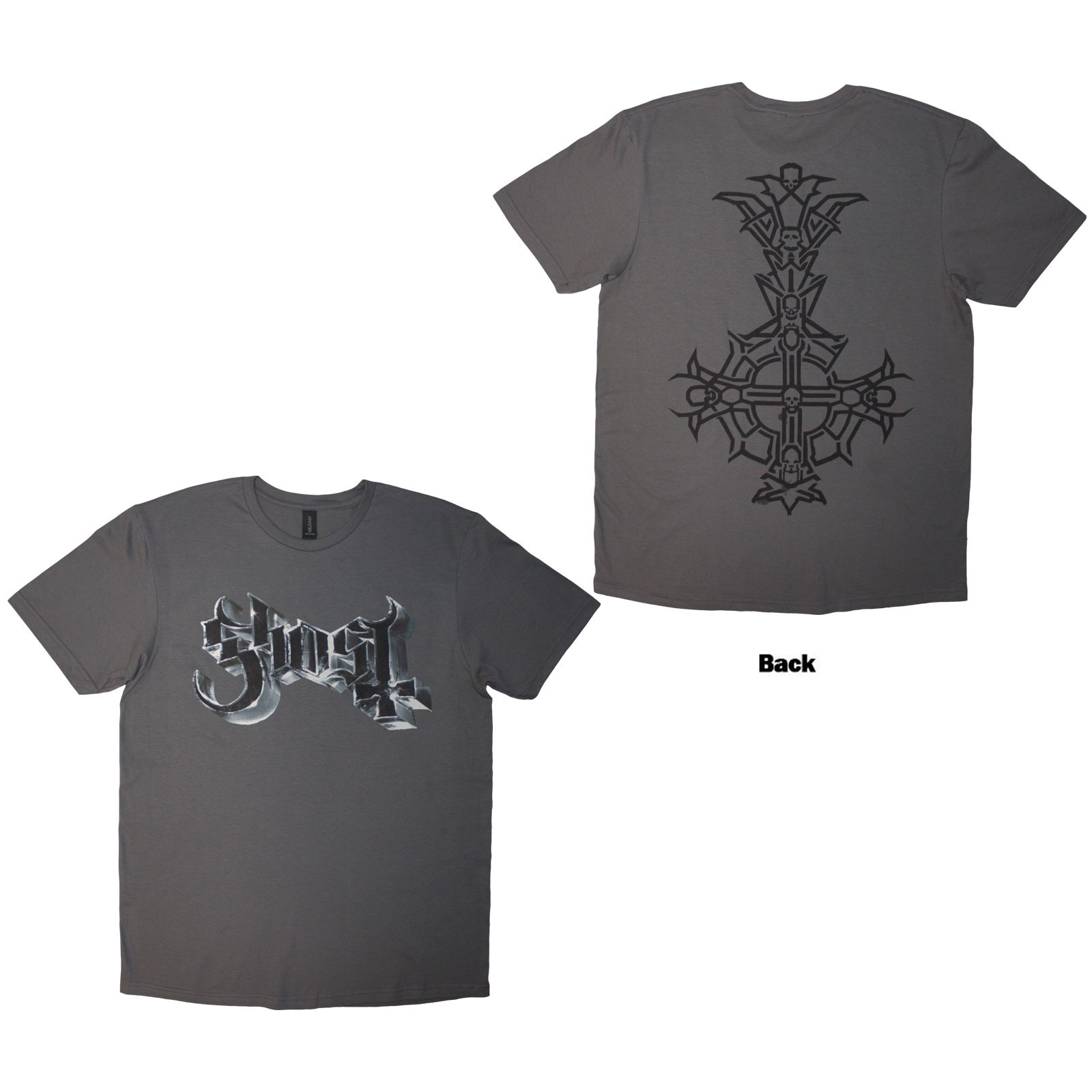 Tričko Ghost - Chrome Logo & Grucifix Outline, Unisex,Šedá,XXL