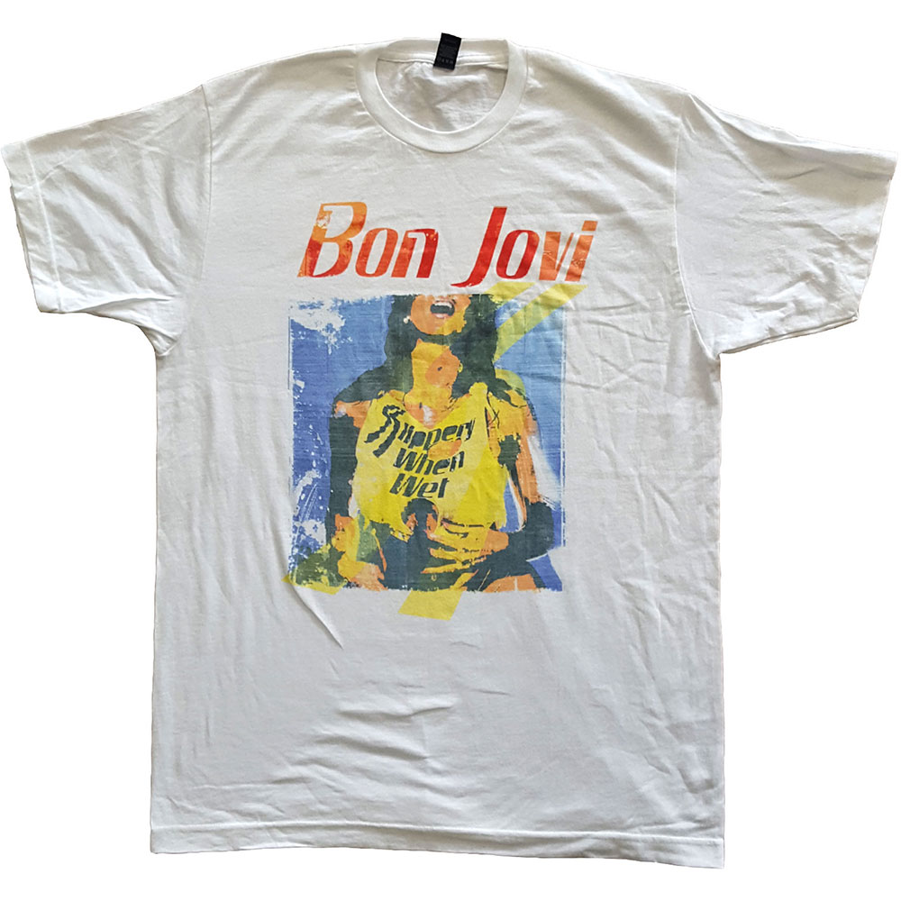 Tričko Bon Jovi - Slippery When Wet Original Cover, Unisex,Biela,XXL
