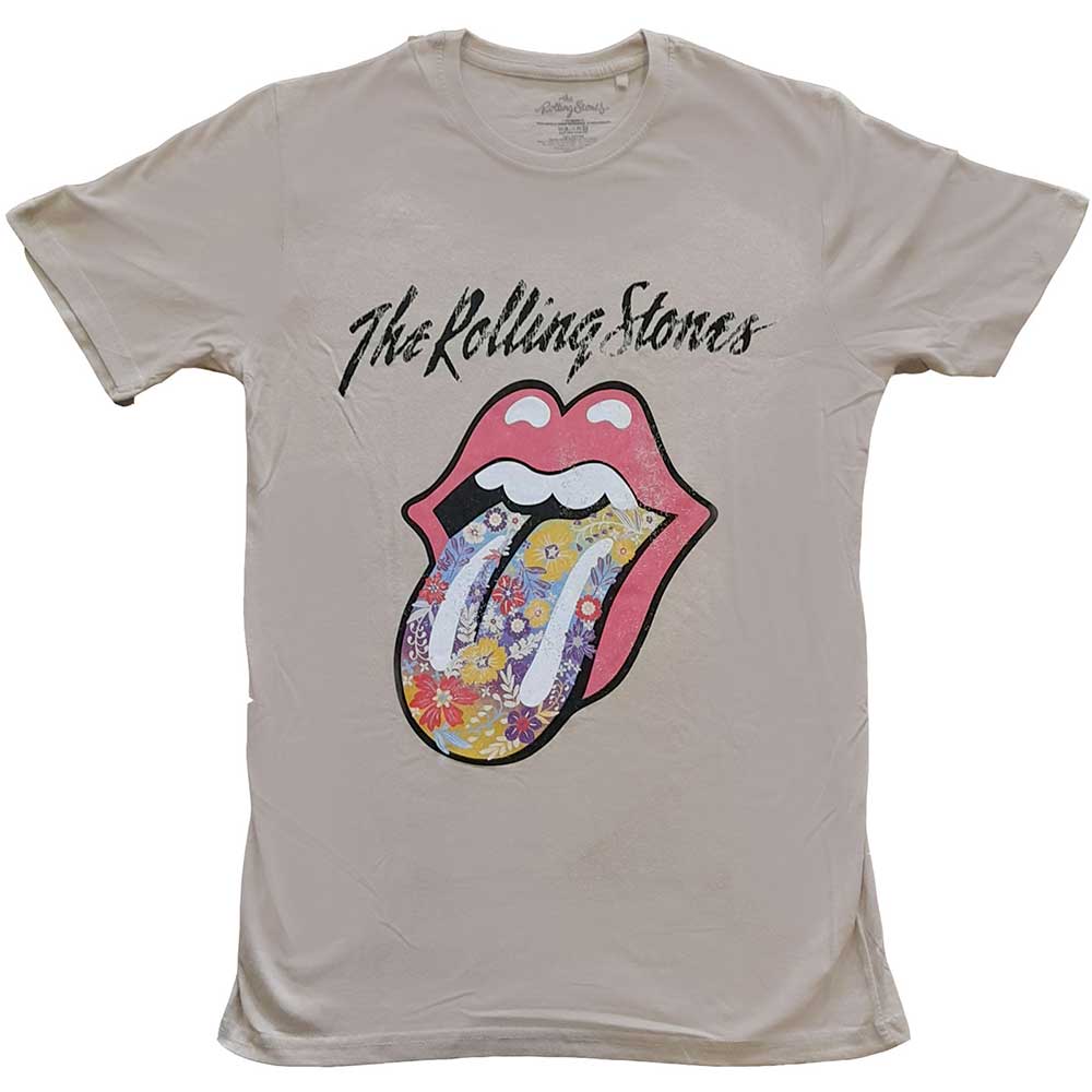 Tričko The Rolling Stones - Flowers Tongue, Unisex,Natural,XL