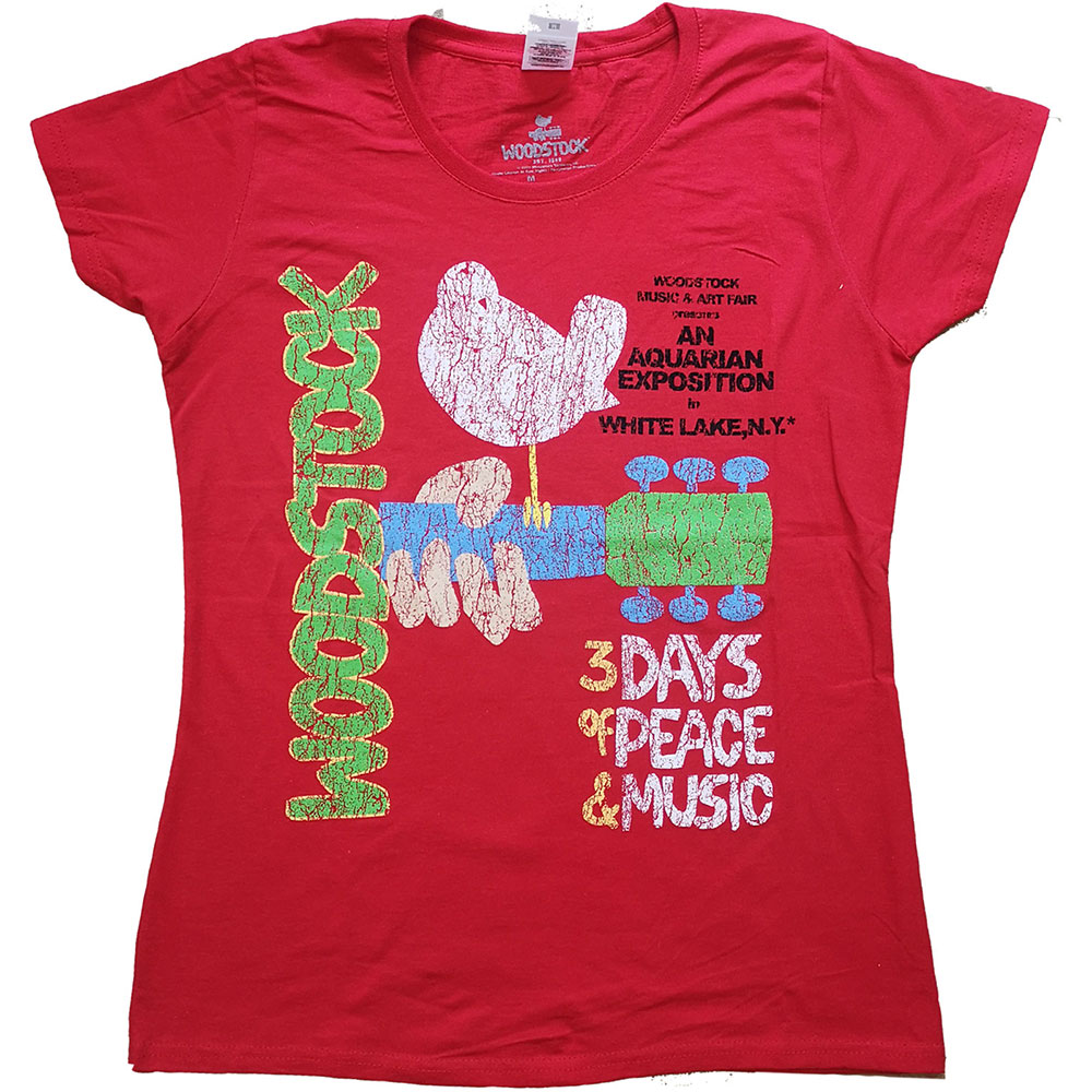 Tričko Woodstock - Vintage Classic Poster, Žena,Červená,XXL