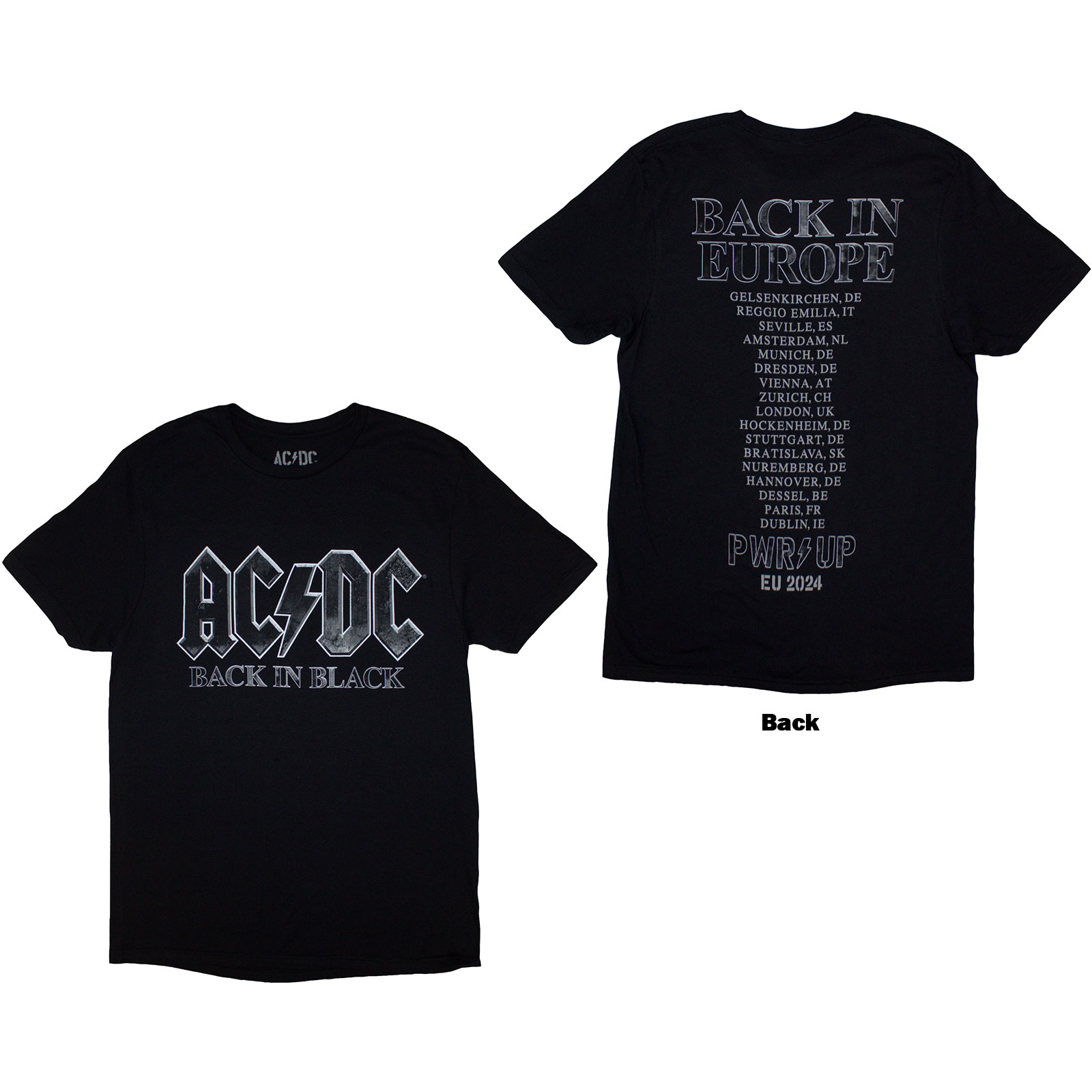 Tričko AC/DC - Back In Black PWR-UP EU Tour '24, Unisex,Čierna,3XL